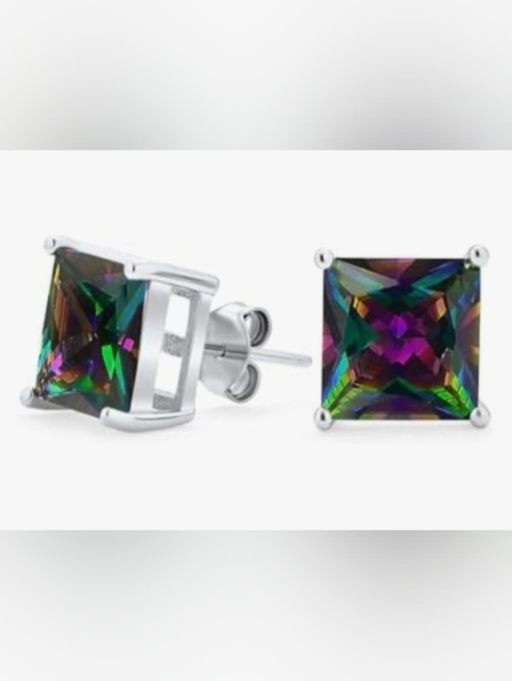 Mystic Topaz Stud Earrings Princess Cut Casual Festival Bling Party Holiday 6mm